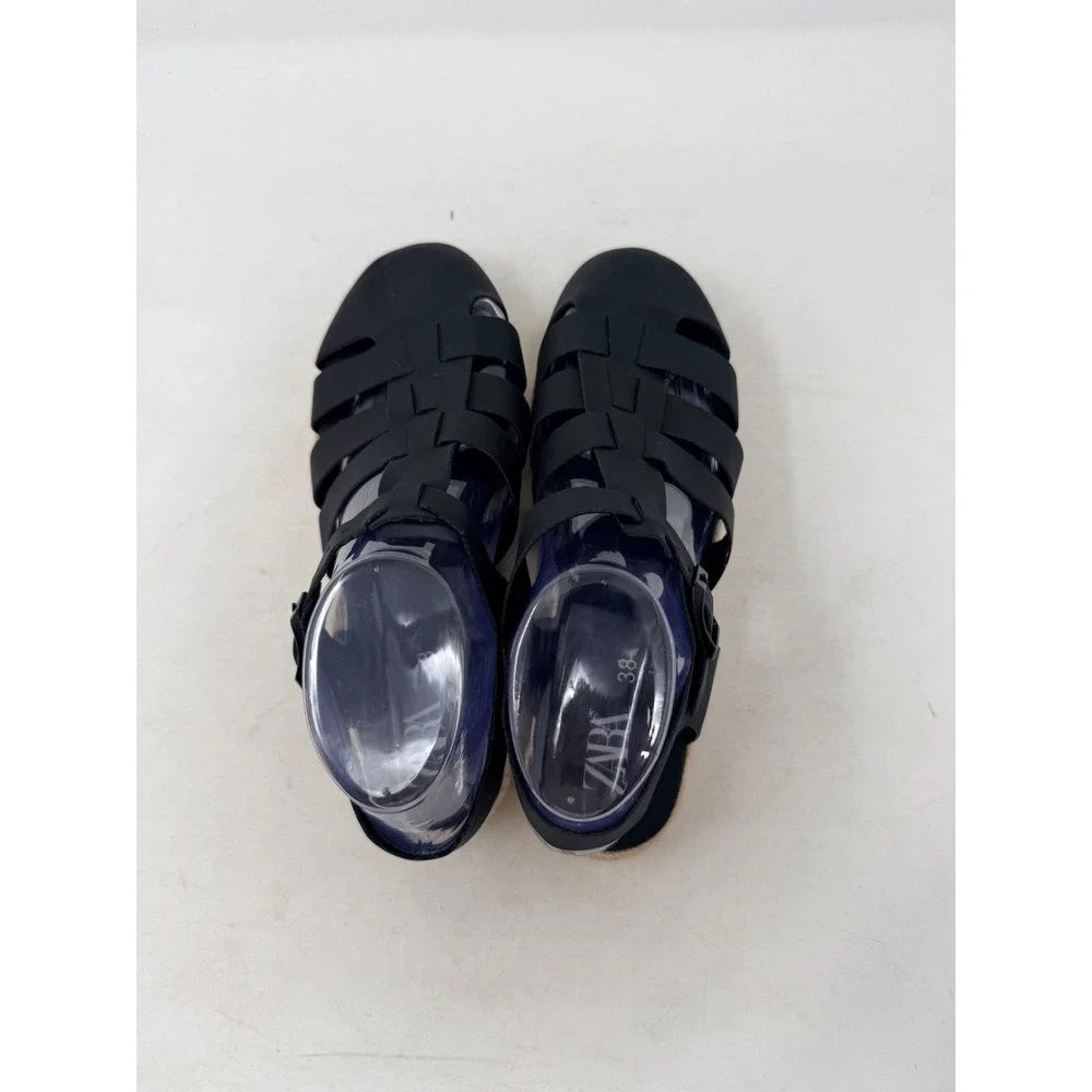 Zara Espadrille Fisherman Sandals Black 38 Platform Flatform Strappy Boho Summer